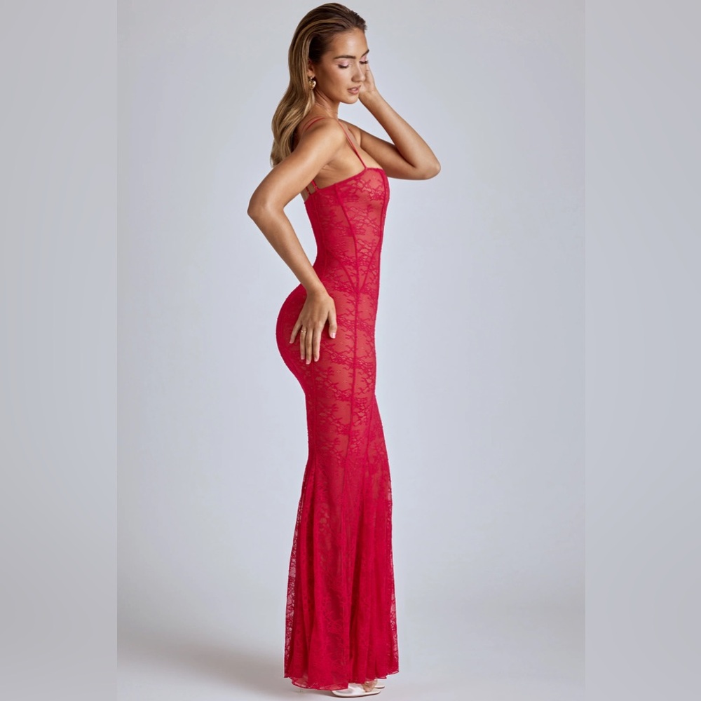 Oh Polly Red Lace Maxi Dress